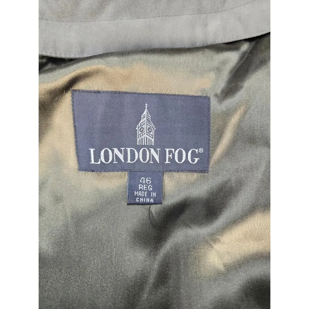 London Fog Men's 46R Olive Trench Coat Zip-Out Liner Water Resistant Overcoat